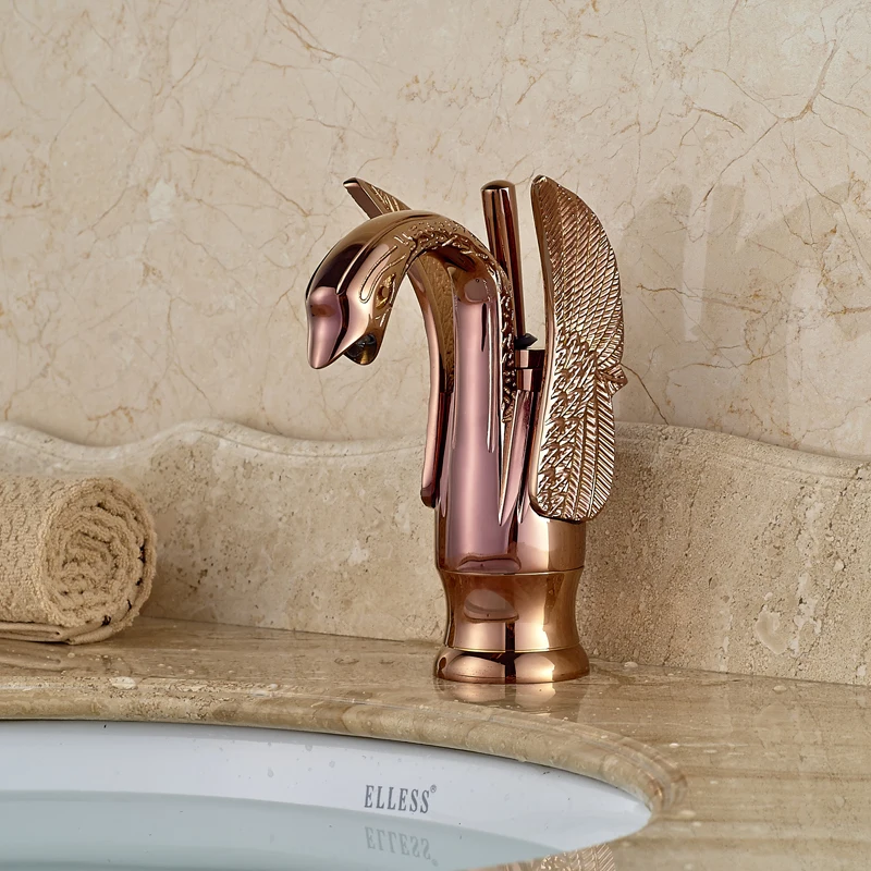 

ULGKSD Innovative Fashion Style Deck Mount Basin Faucet Vanity Vessel Sinks Mixer Tap Cold And Hot Water Tap Rose gold