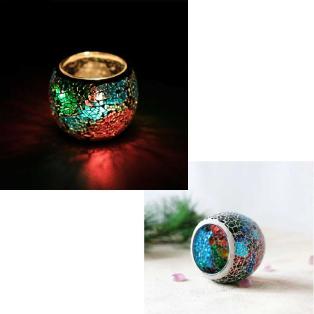 Handmade Mosaic Stained Glass Candle Holder Tea Light Succulent Planter Small Plant Flower Pot