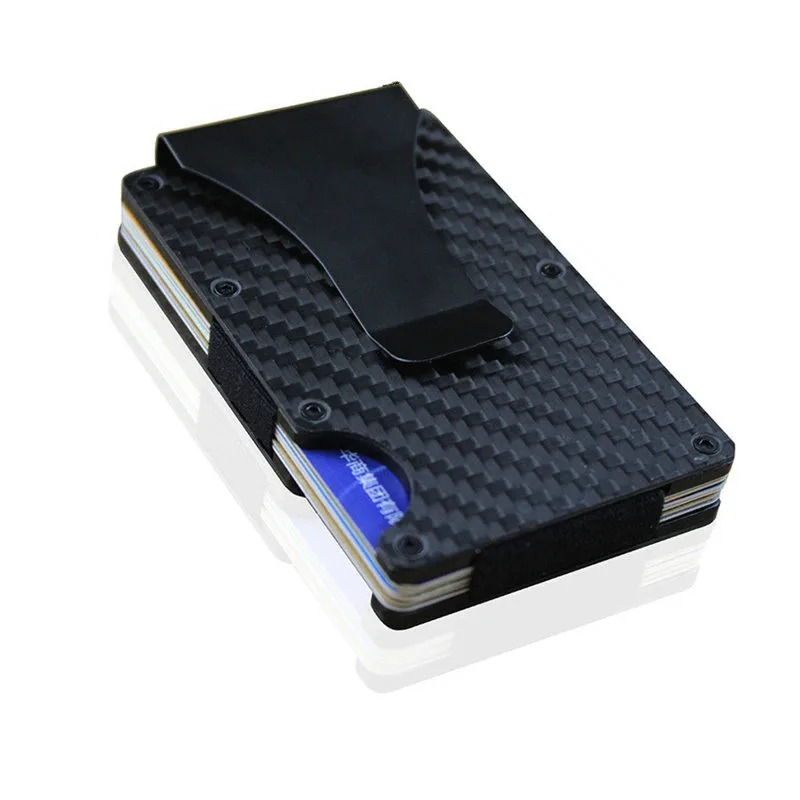 

BISI GORO Carbon Fiber Black Silver Credit Card ID Holder With RFID Anti-chief Wallet Metal Mini Money Clip Brand 2019 Fashion