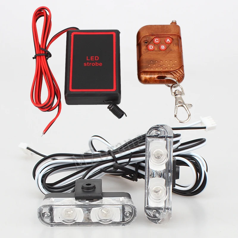 

1Set DC 12V 2 LED Wireless Remote flash controller Car Truck Light Red/Blue/Yellow/White Flashing strobe led Warning light