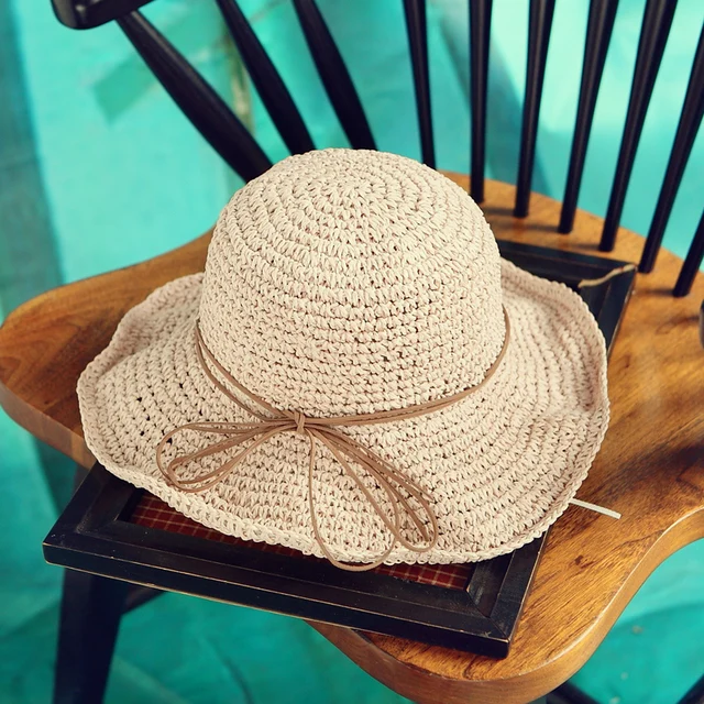 Handmade Weave Raffia Sun Hats For Women Black Ribbon Lace Up Large Brim Straw Hat Outdoor Beach Summer Caps Chapeu Feminino