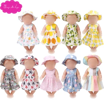 

Doll clothes print dress + hat for 43 cm baby dolls and 18 inch Girl doll accessories f490-f491