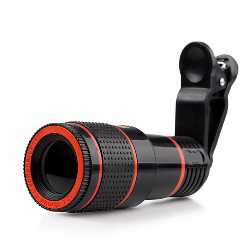Высокое качество клип-на 12x оптический зум телескопический объектив для мобильного телефона HD телескоп объектив камеры для универсального мобильного телефона - Цвет: Черный