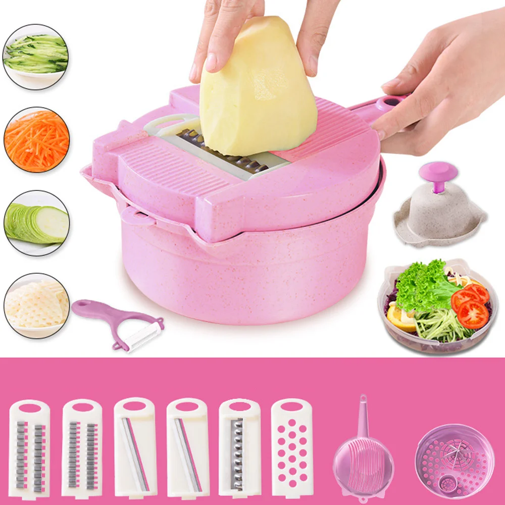 

12-in-1 Vegetable Mandoline Slicer Shredder Grater Dicer Chopper Lemon Squeezer Basket Food Cutter Fruit Vegetable Kitchen Tools