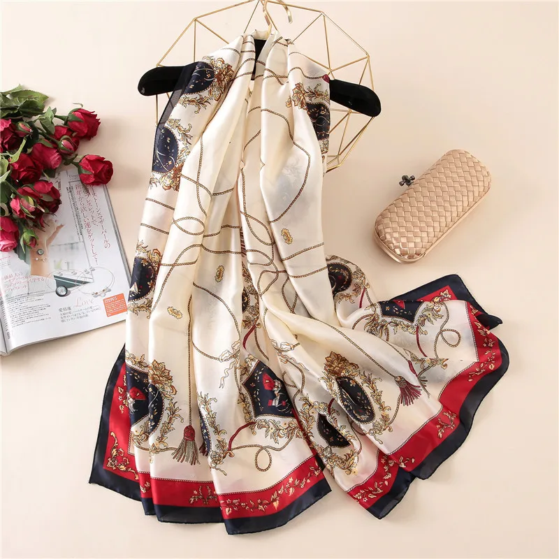 

2019 new silk scarf for women fashion print shawl wrap elegant lady autumn winter scarves travel Sunscreen scarf bikini cover up