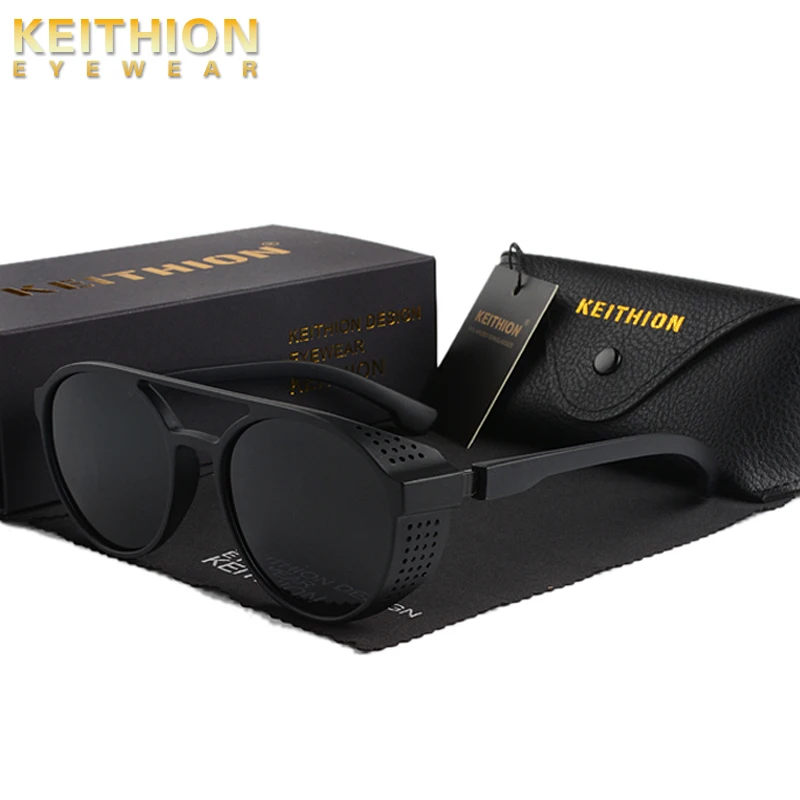 KEITHION Retro Round Sunglasses Steampunk Men Women Brand Designer Glasses Oculos De Sol Shades UV Protection