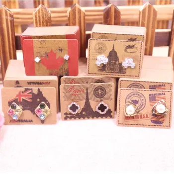 

200pcs /lot 5*3.5cm Vintage kraft stud earring display tag card UK/USA/CA/FRANCE country signal kraft earring package card tag