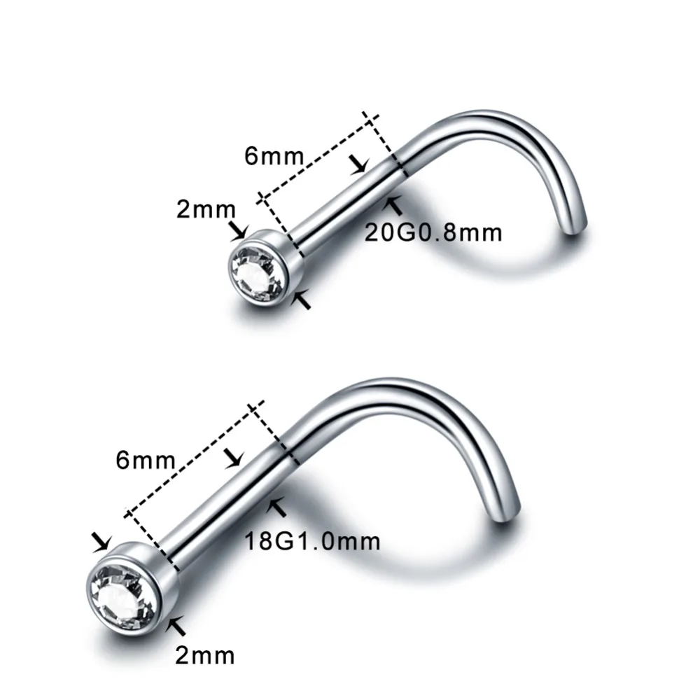 1 шт. G23 титановые Кристальные кольца для носа, пирсинг-гвоздики Nariz, CZ драгоценный камень, ноздри, серьги, пирсинг носа, винтовая Шпилька, кольцо Nez, ювелирные изделия для тела