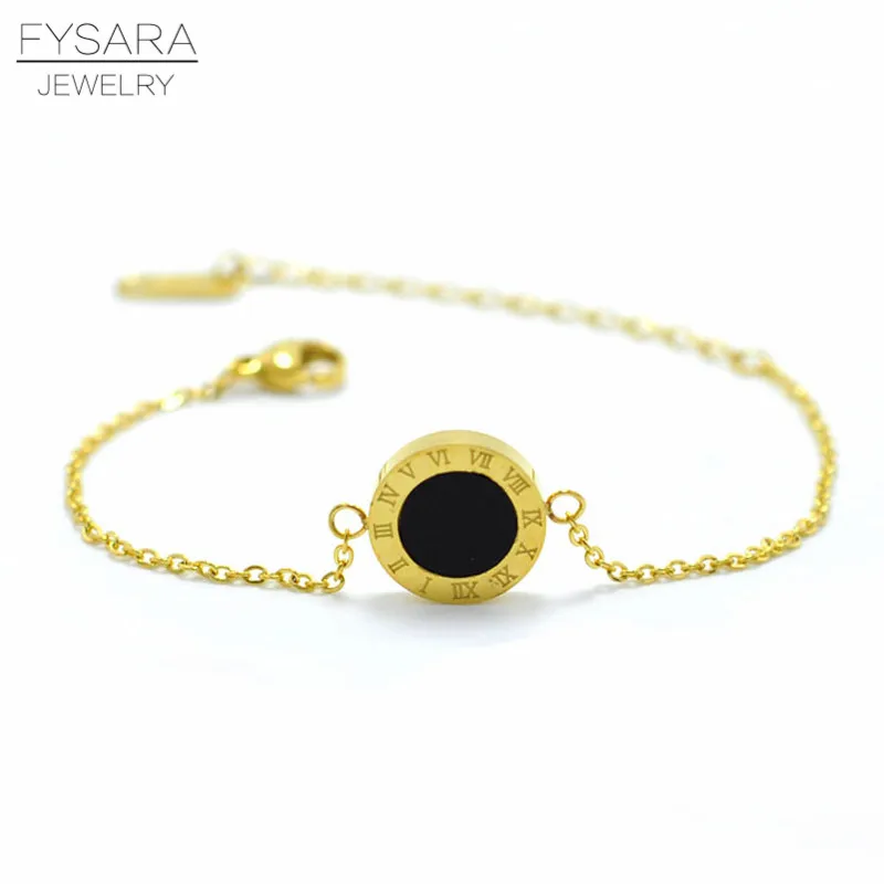 

FYSARA Black White Shell Roman Bracelets & Bangles for Women Jewelry Double Sided Circle Charm Chain Bracelet Valentine Gift