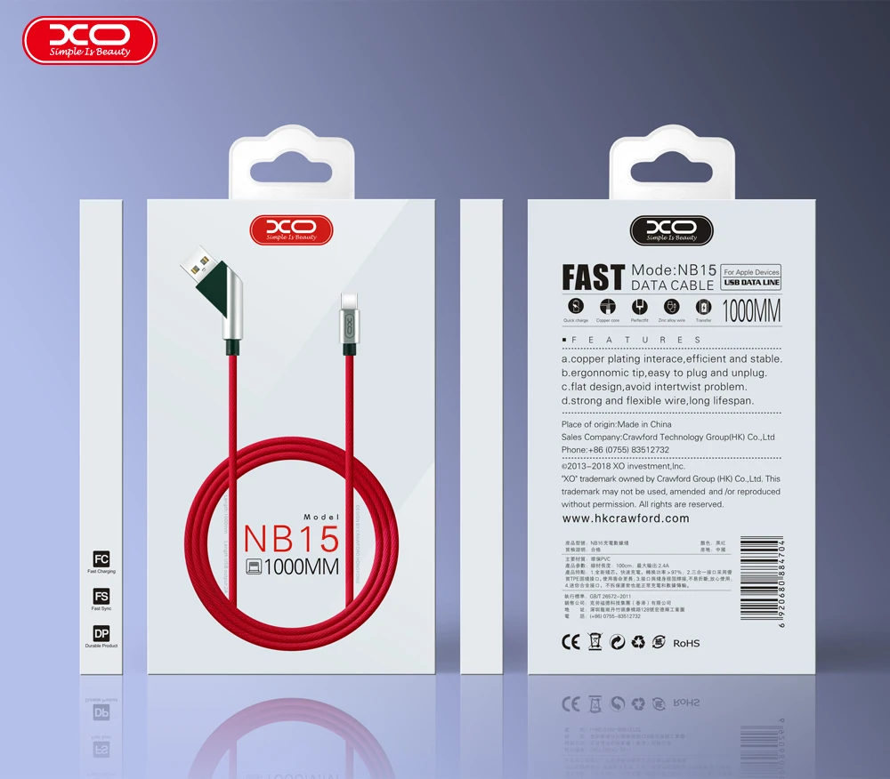 XO 2.4A Металл Мобильный телефон данных Тип C кабель Micro USB для samsung iPhone iPad зарядный