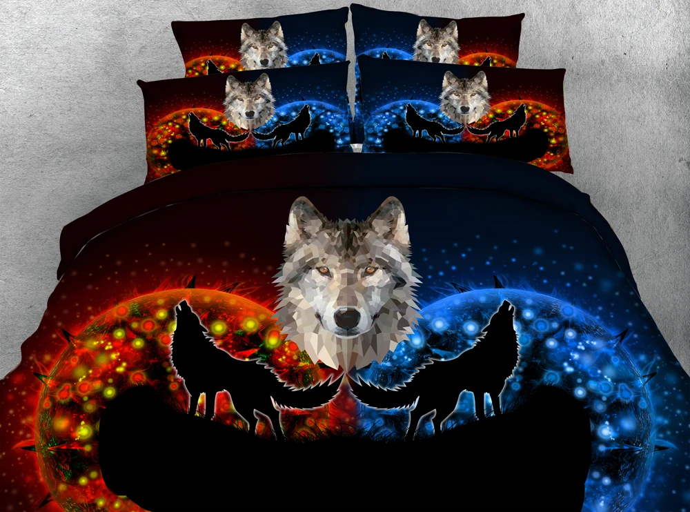 Us 72 67 8 Off Jf 331 Fire Red And Ice Blue Sheets Wild Animal Wolf Print Bedding Sets 4pcs Duvet Covers Queen Size In From Home