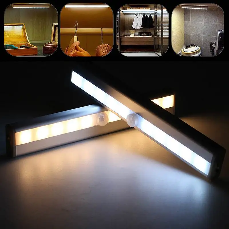 

10 LED Rechargeable Motion Sensor Night Light Kitchen Under Cabinet Lights Wireless Wardrobe Cupboard USB Battery Lighting Lamp