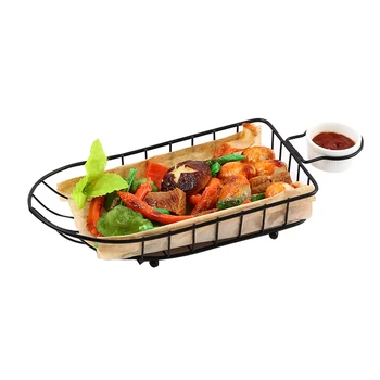 

Steel French Fried Food Basket Holder Tableware Snack Holder w/ 1pc White Sauce Cups Bread Rack Restaurant Home Kitchen Utensils