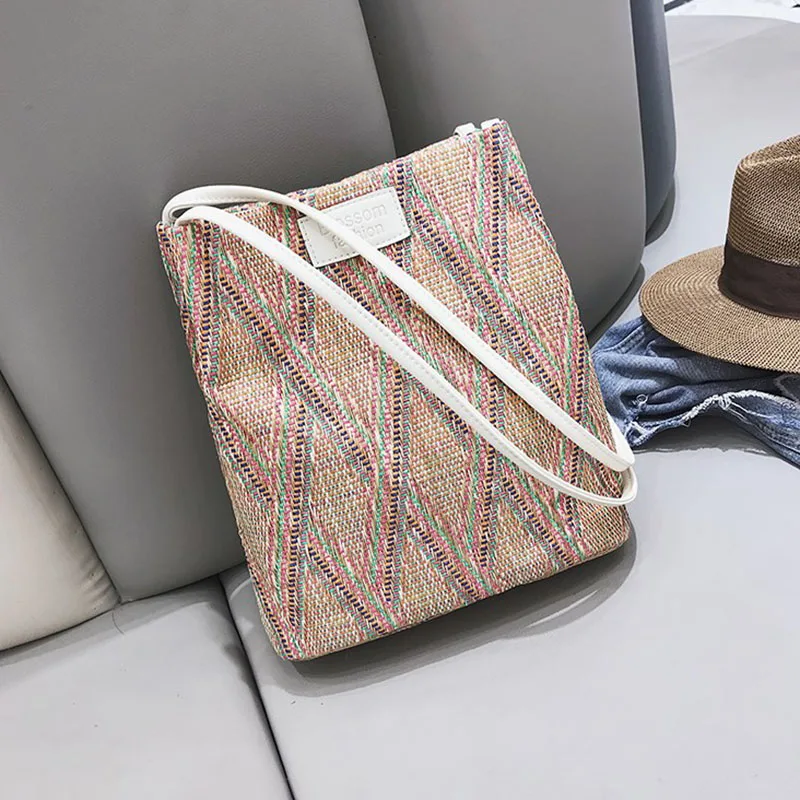 New Summer Beach Women Handbag INS Popular Female Casual Straw Bags Large Lady Travel Shoulder Bag Handmade Knitted Tote SS3344 (18)