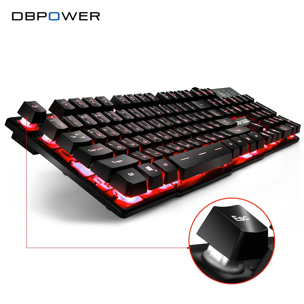 DBPOWER Русский/Английский игровая клавиатура приостановлено колпачки 3 подсветка