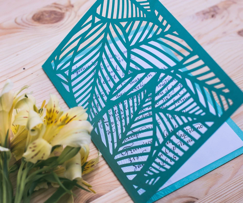 Download Customized Tropical Leaves Leaf Laser Cut Wedding Invitation Palm Tree Style Invitations Personalized Printed Folded Cards Aliexpress