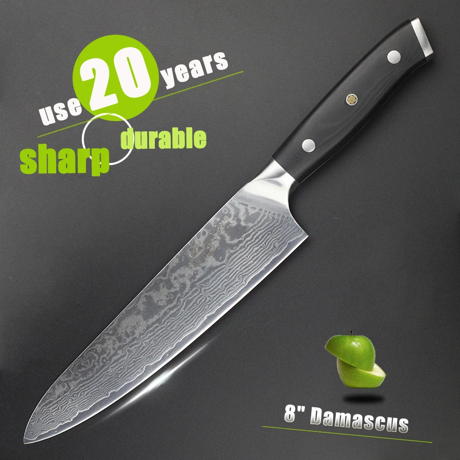 HAOYE 8" damascus chef knife Japanese vg10 steel kitchen knives g10 handle handmade luxury sharp
