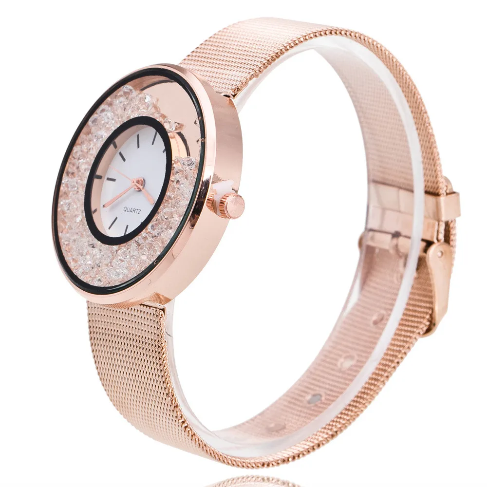 Женские серебряные кварцевые часы из нержавеющей стали PINBO, роскошные золотые женские часы с бриллиантами, Брендовые женские наручные часы, женские часы - Цвет: Rose Gold