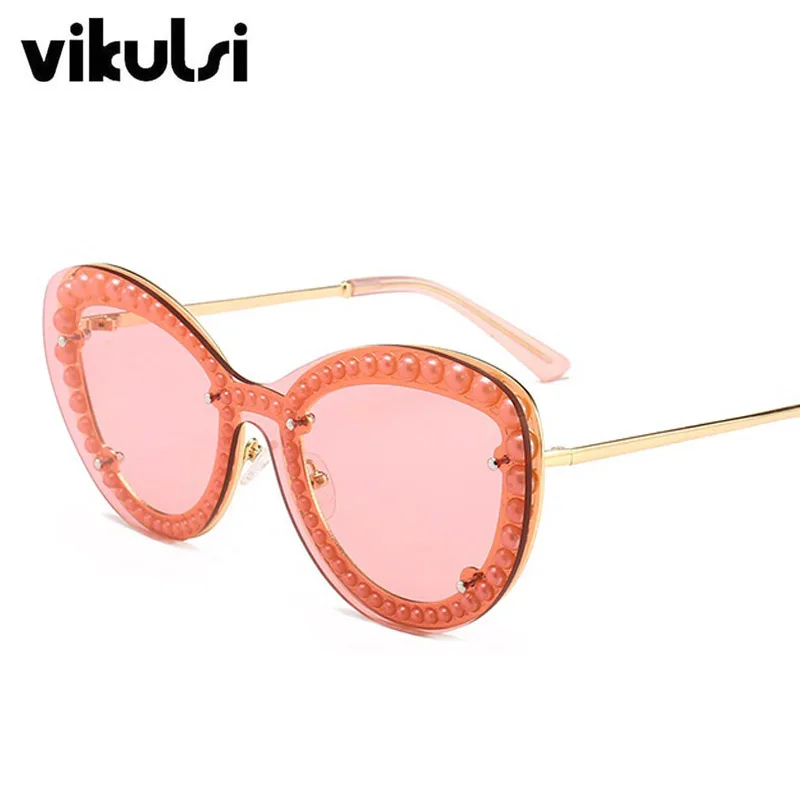 Роскошные женские солнцезащитные очки без оправы в стиле ретро, женские модные брендовые дизайнерские солнцезащитные очки с интегрированным жемчугом для женщин, зеркальные Оттенки UV400