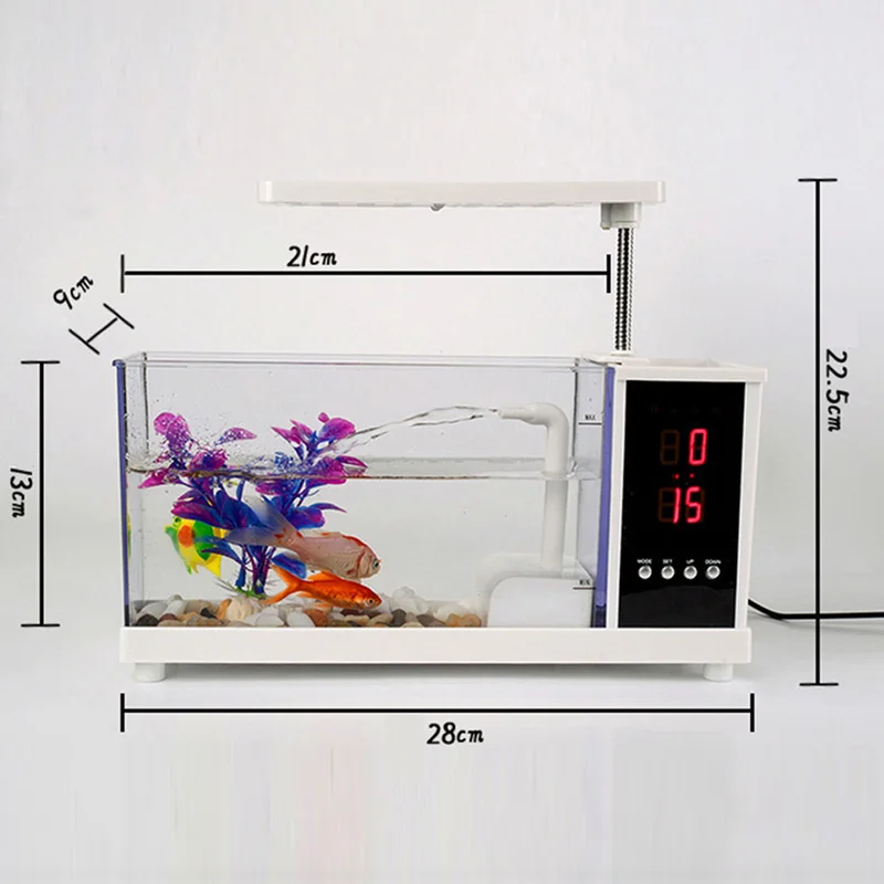 USB настольный мини аквариум USB СВЕТОДИОДНЫЙ светильник для аквариума ЖК-дисплей экран часы аквариум белый