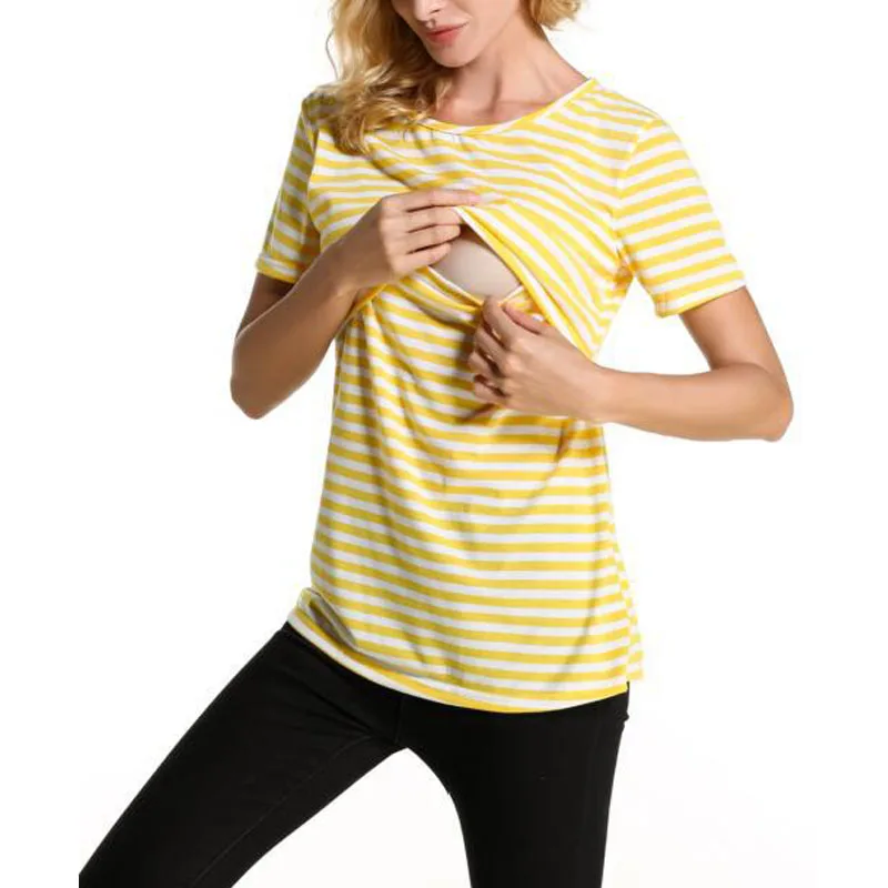 Summer Nursing Tops Maternity Clothes Striped Breastfeeding T-shirts Feeding Tees Pregnancy Tops For Pregnant Women Clothing