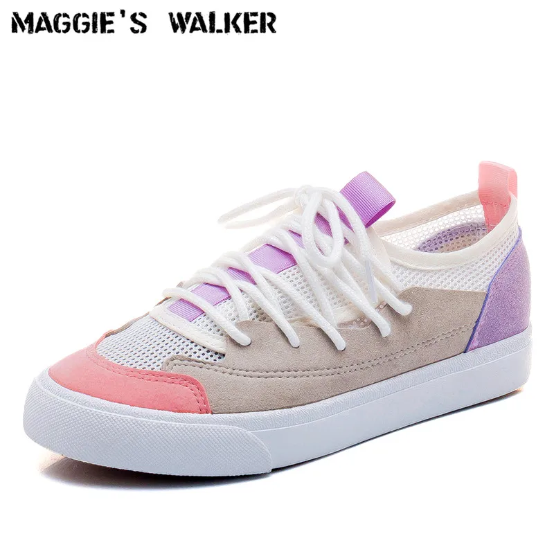 

Maggie's Walker Women Fashion Mesh Canvas Casual Shoes Lacing Platform Patchwork Summer Out-door Shoes Size 35-40