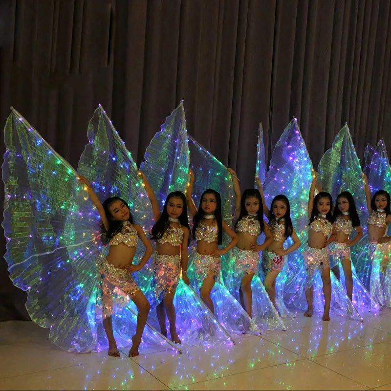 Girls Colored LED Light Belly Dance Wings Butterfly Costume for Kids Oriental Indian Bellydance Performance Dancing Accessories Girls Colored LED Light Belly Dance Wings Butterfly Costume for Kids Oriental Indian Bellydance Performance Dancing Accessories