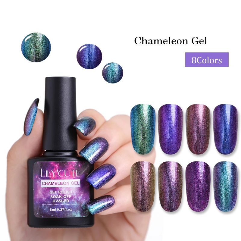 

LILYCUTE 8ml Chameleon Glitter UV Gel Polish Soak Off Gel Varnish Black Base Needed Nail Art Lacquer Design