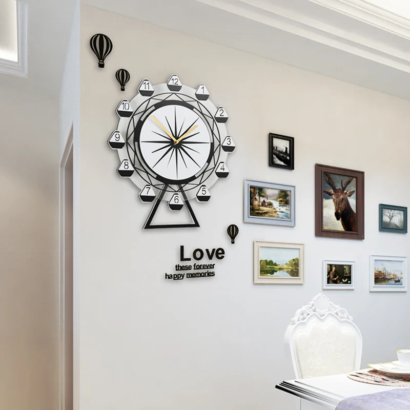MEISD Новые Креативные настенные часы с поворотным колесом обозрения современный дизайн бесшумные кварцевые Подвесные часы для гостиной с наклейками на стену