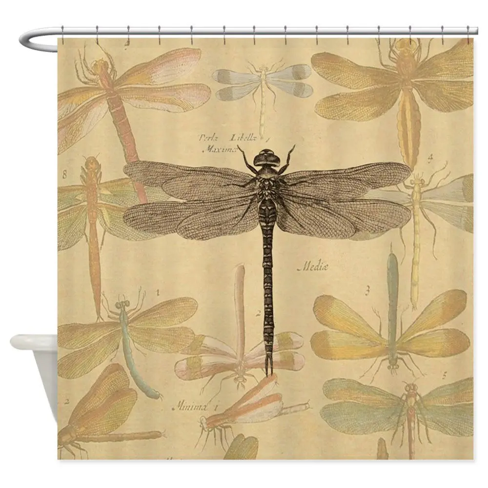 Dragonfly Vintage Colorful Insect Decorative Fabric Shower Curtain For
