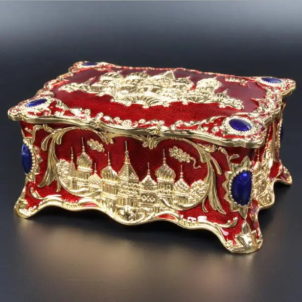 big size vintage russian castle jewellery box multi colors enamled decoration necklace pendant rings gifts storage case in jewelry packaging display from