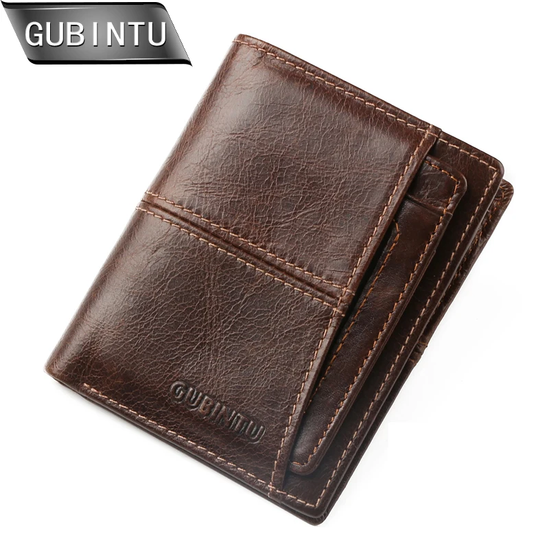 

GUBINTU Fashion Genuine Leather Men Wallet With Removable Credit Card Holder Short Zipper Pocker Purse carteira