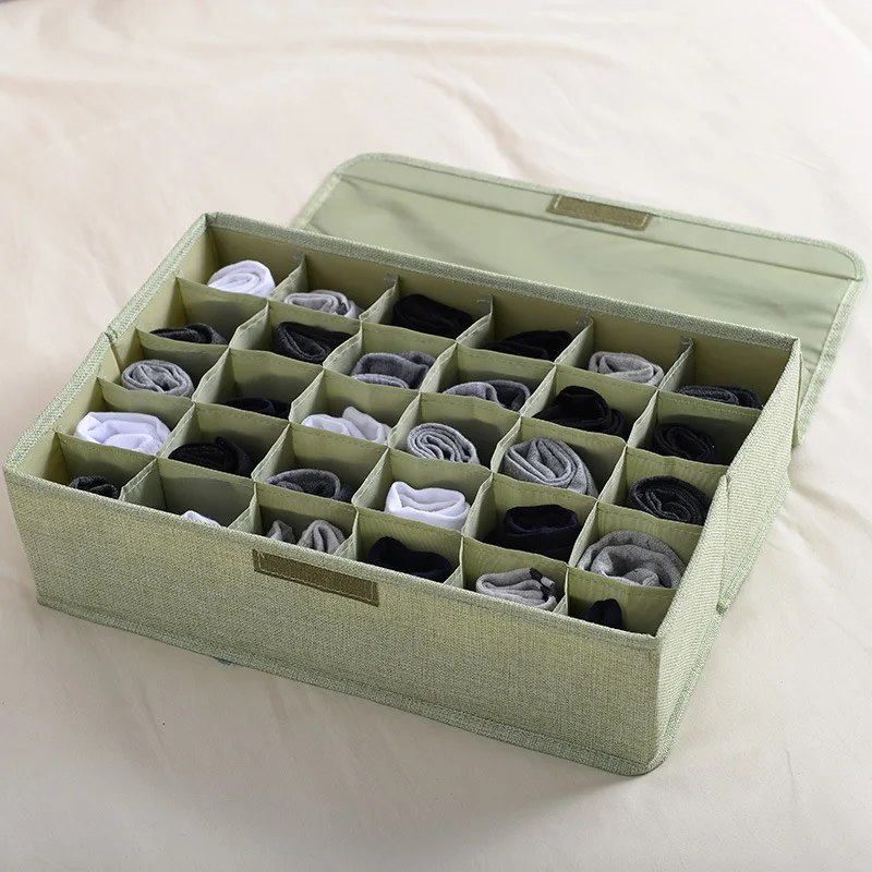 30 Gird Cotton Linen Drawer Organizers Underwear Storage Box Bra Underwear Socks Drawer Divider Container Wardrobe Storage Boxes