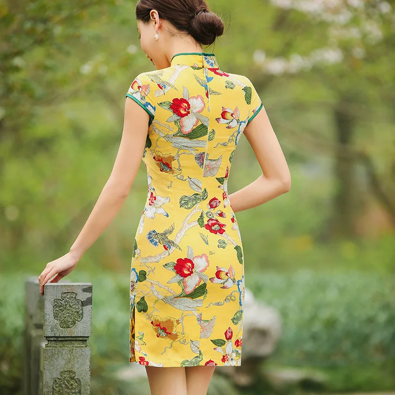 Civichic Новый Для женщин улучшения китайский Cheongsam Цветочный принт льняное платье