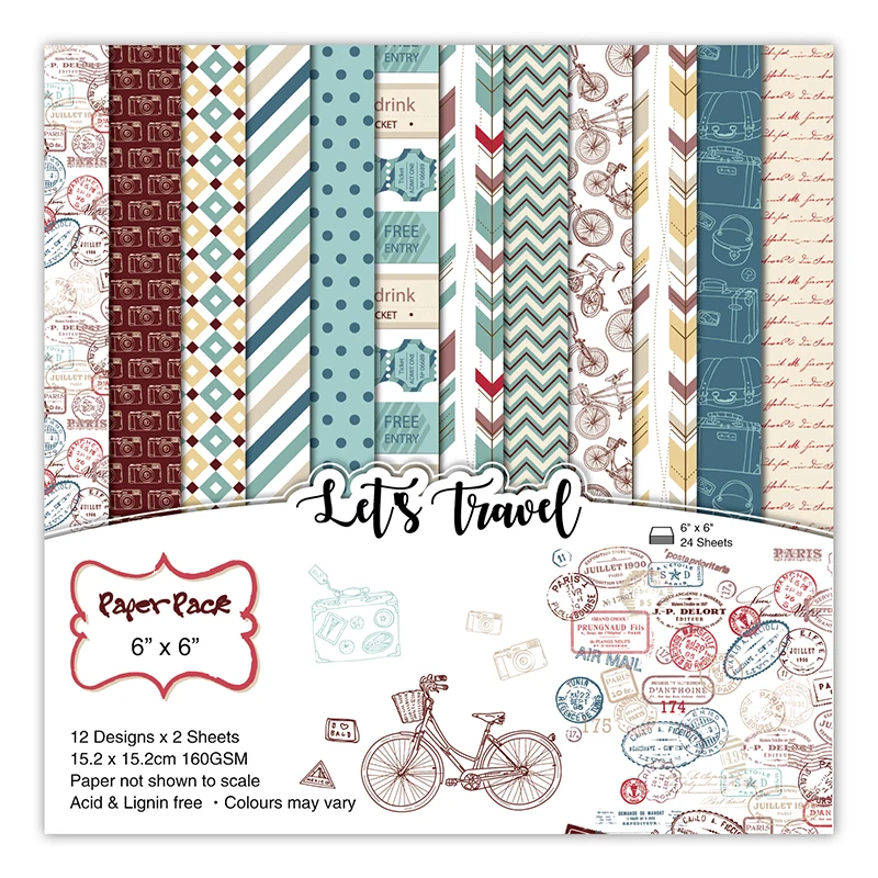 

TRAVEL Scrapbooking paper pack of 24 sheets handmade craft paper craft Background pad
