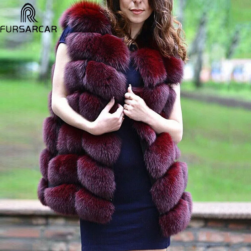

FURSARCAR Fashion Natural Fox Fur Vest For Women Winter Fur Jacket 2019 Luxury Female Warm Thick Genuine Fox Winter Fur Coat