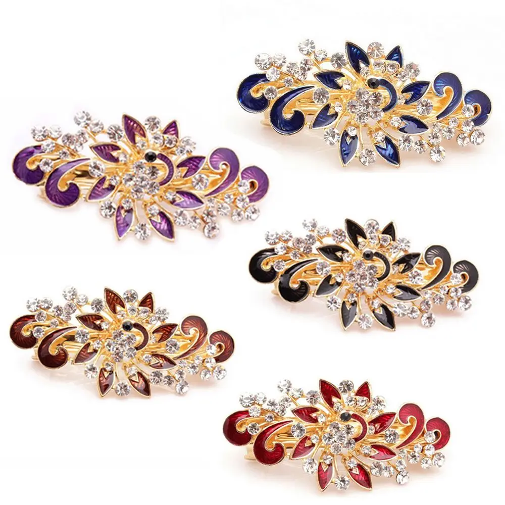 1PC Colorful Metal Hair Clips Shinning Crystal Rhinestones Peacock Hairpin Women Girls Headwear Barrettes Hair Styling Tools