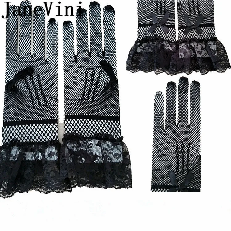 JaneVini 2019 горячая Распродажа кружевные свадебные перчатки белые черные Gant Свадебные перчатки невесты Вечерние Короткие Дешевые сетчатые
