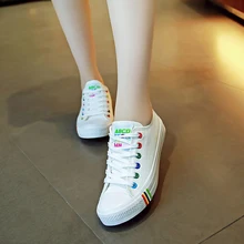 2016 Spring New Concise Female Canvas Shoes Comfortable Wild Lace-up Flat Small White Shoes Breathable Woman Casual Shoes ST363