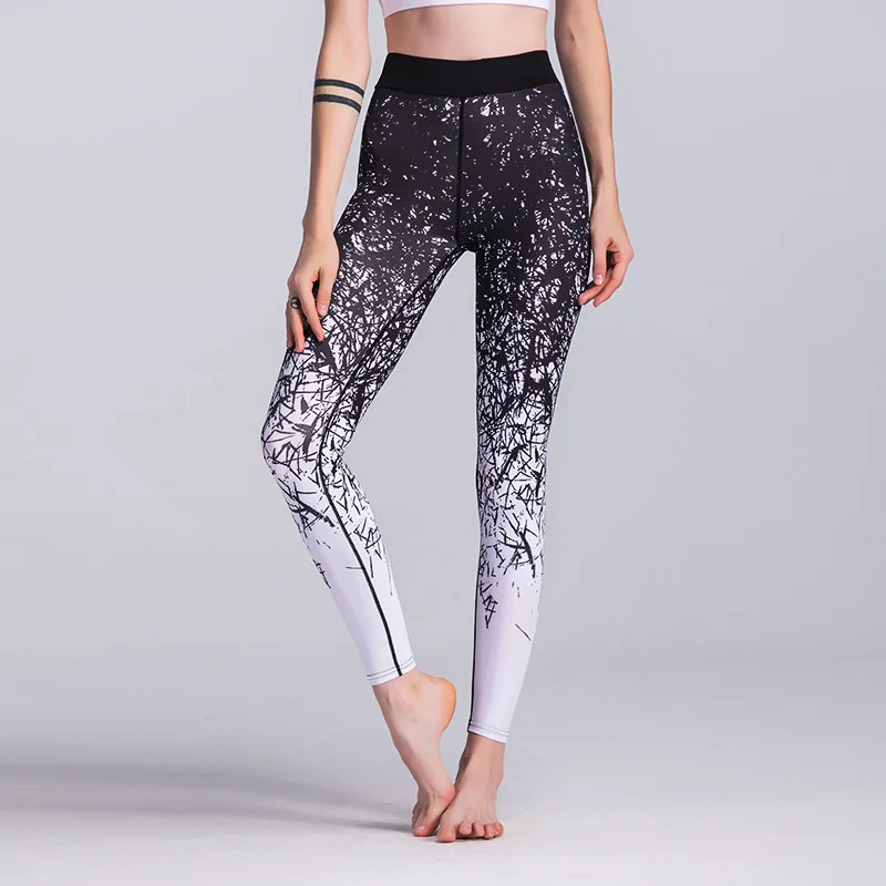 

2019 NEW Plus size XL White Black Shatter Debris Secret Stamp sports Leggings stretchy Women's compression tight Yoga Pants