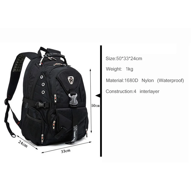 swiss larger travel wateproof Men's 17 laptop Backpacks Waterproof Laptop Backpack Black Mochila Ma