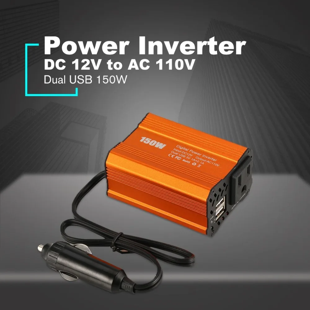 

Dual USB 150W Watt DC 12V to AC 110V DC to AC Portable Car Power Inverter Charger Converter Adapter Modified Sine Wave