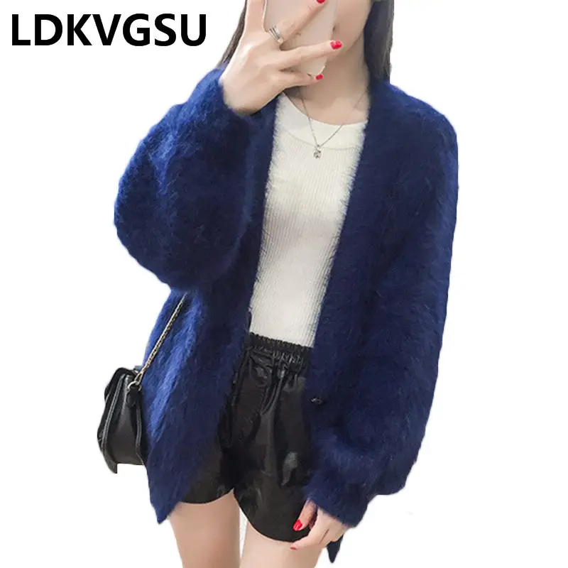 ^*Best Offers 2018 Autumn Winter New Thick Sweater Cardigan Female Sweet Loose Large Size Solid Color Harajuku Short Sweater Coat Is1129