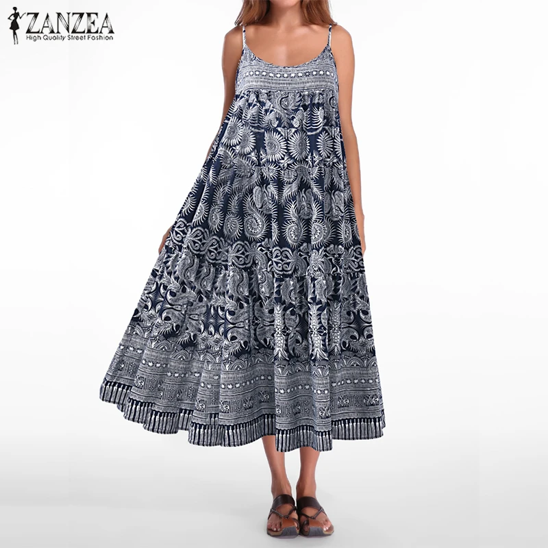 ZSBAYU Womens Fashion Tie-Dye Print Long Dress Slim Tight Floor Length Slit Sleeveless Loose Casual Tank Dresses