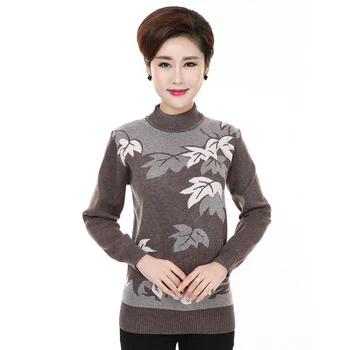 

7 Colors Elastic Women Knitted Sweater Pullover Half Turtleneck Long Sleeve Knitwear Mother Flower Print Bottom Shirt Jumper Top