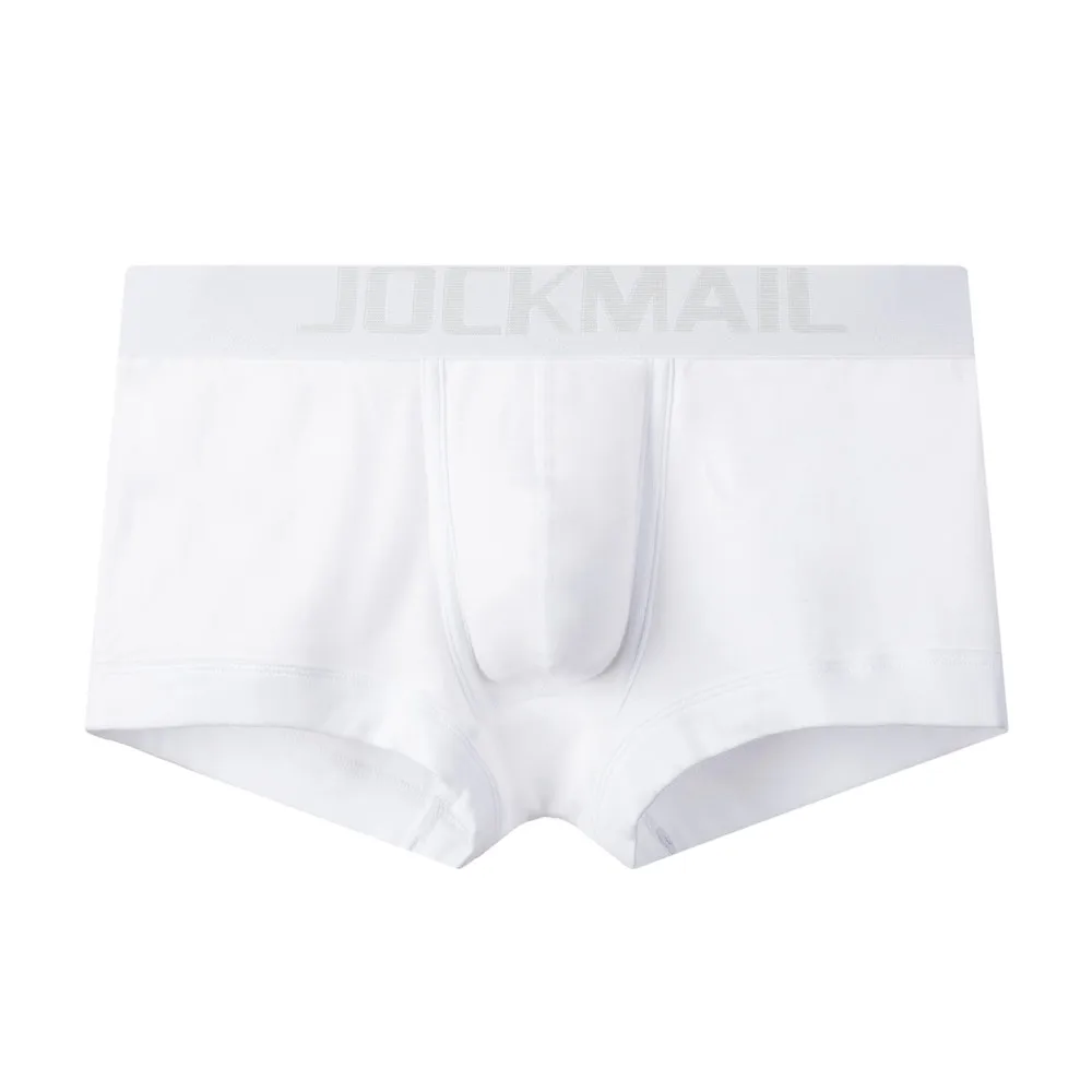 JOCKMAIL, Брендовое Мужское нижнее белье, хлопок, u-образные мужские боксеры, соблазнительные подштанники, хлопковые трусы, боксерские шорты для геев, мужские трусы - Цвет: Белый