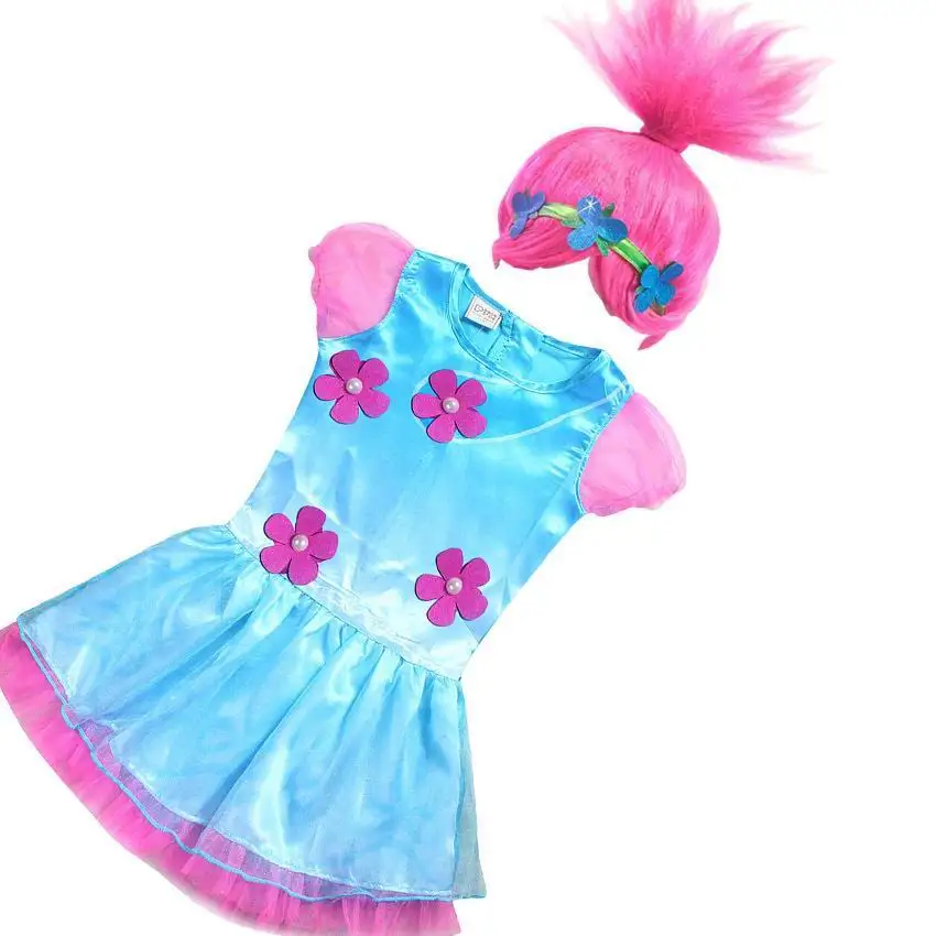 

Girls dresses+Wigs set Children Gauze Sleeve Carnival Kids Costumes Summer Girl Dress Cosplay Party Clothes E881