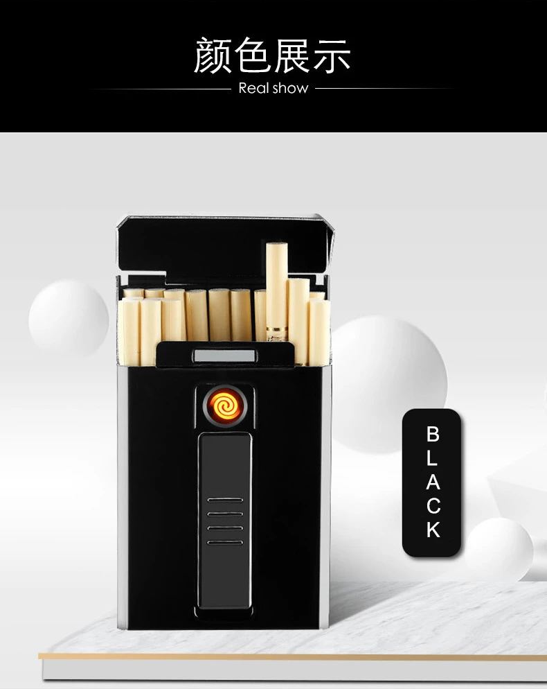 Металлический чехол для сигарет, коробка с электронной зажигалкой, USB, портативная плазменная Вольфрамовая зажигалка, водонепроницаемый держатель, 20 шт., тонкие сигареты