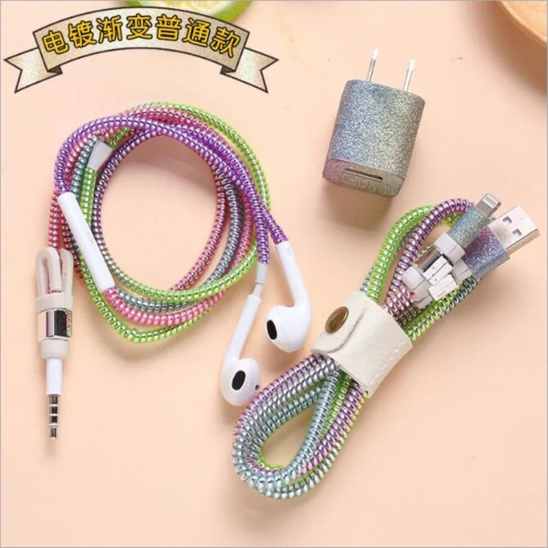 

2018 Newest Cartoon USB Cable Earphone Protector Set With Cable Winder Stickers Spiral Cord Protector For iphone 5 6 6s 7 7plus