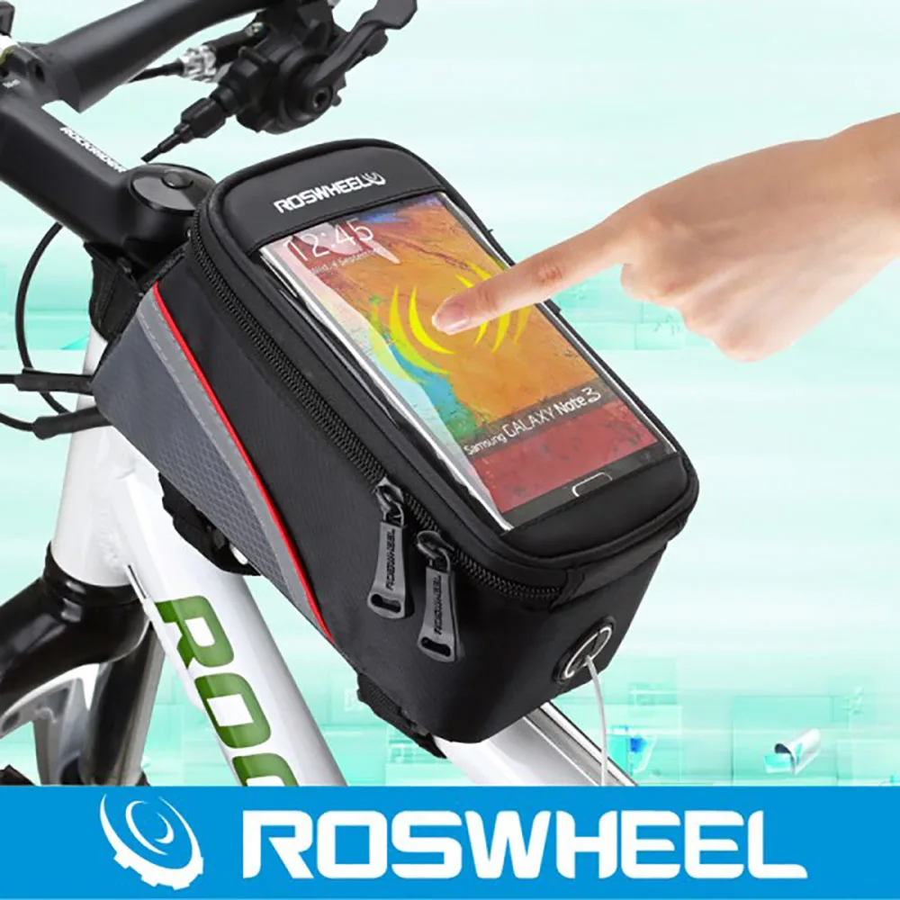 ROSWHEEL 5," водонепроницаемая сумка для горного велосипеда дорожный велосипед MTB велосипедная Рама Передняя труба сумка для сотового телефона - Цвет: Black and Red